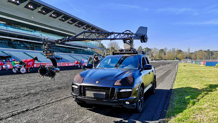 shotover G1 tête gyro stabilisée stabilized head voiture travelling car russian arm hippodrome tempete dyna-grip